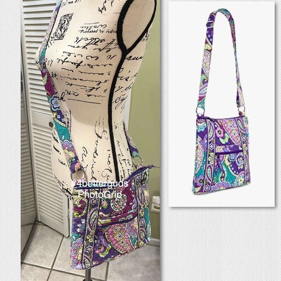 NEW Vera Bradley Retired Hipster Crossbody - Purple Print Heather Purse Bag - Picture 16 of 16